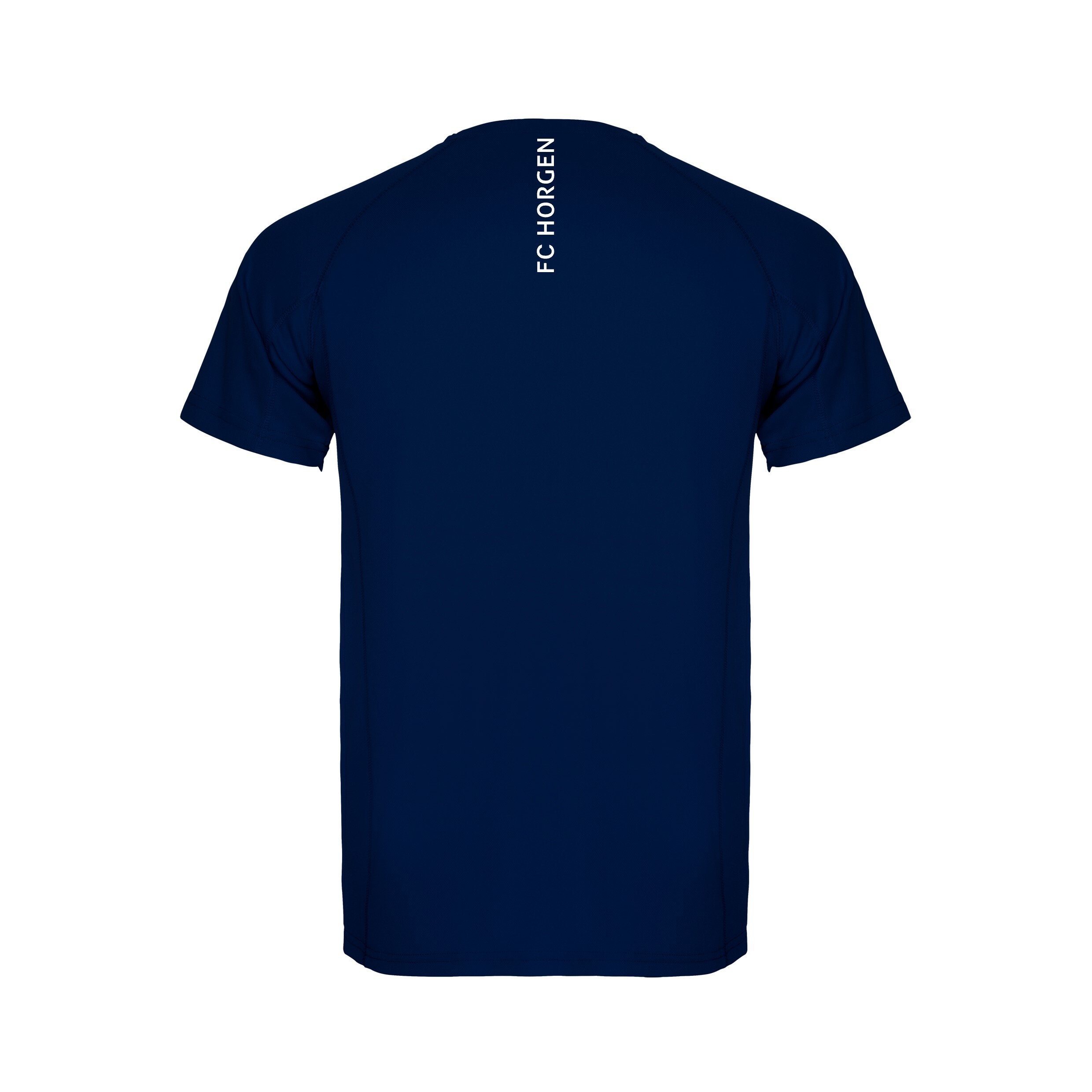 Dunkelblaues T-Shirt mit 'FC Horgen' Aufdruck auf dem Rücken