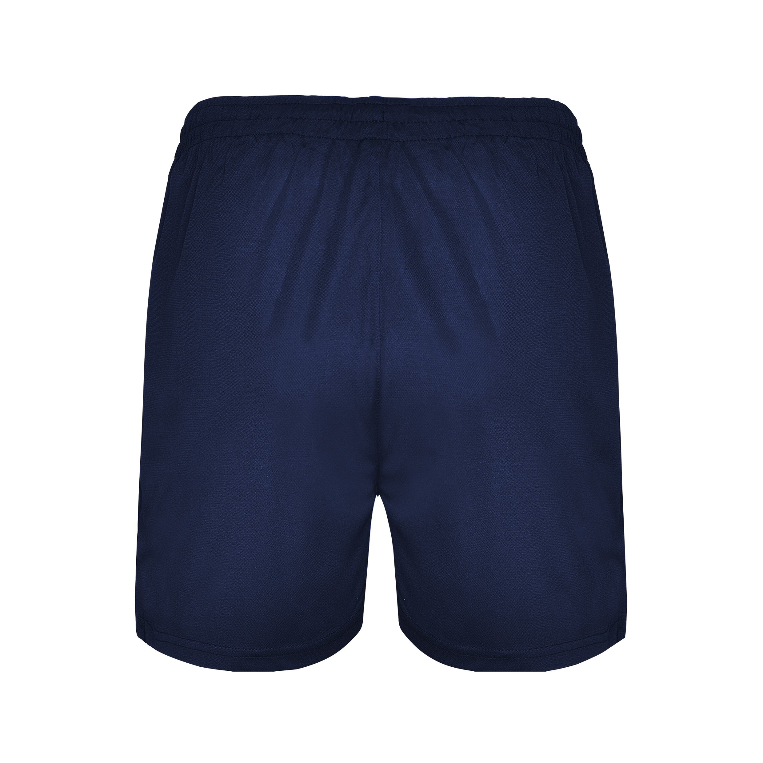 Rückseite dunkelblaue Sportshorts, elastischer Bund, schlichte Design