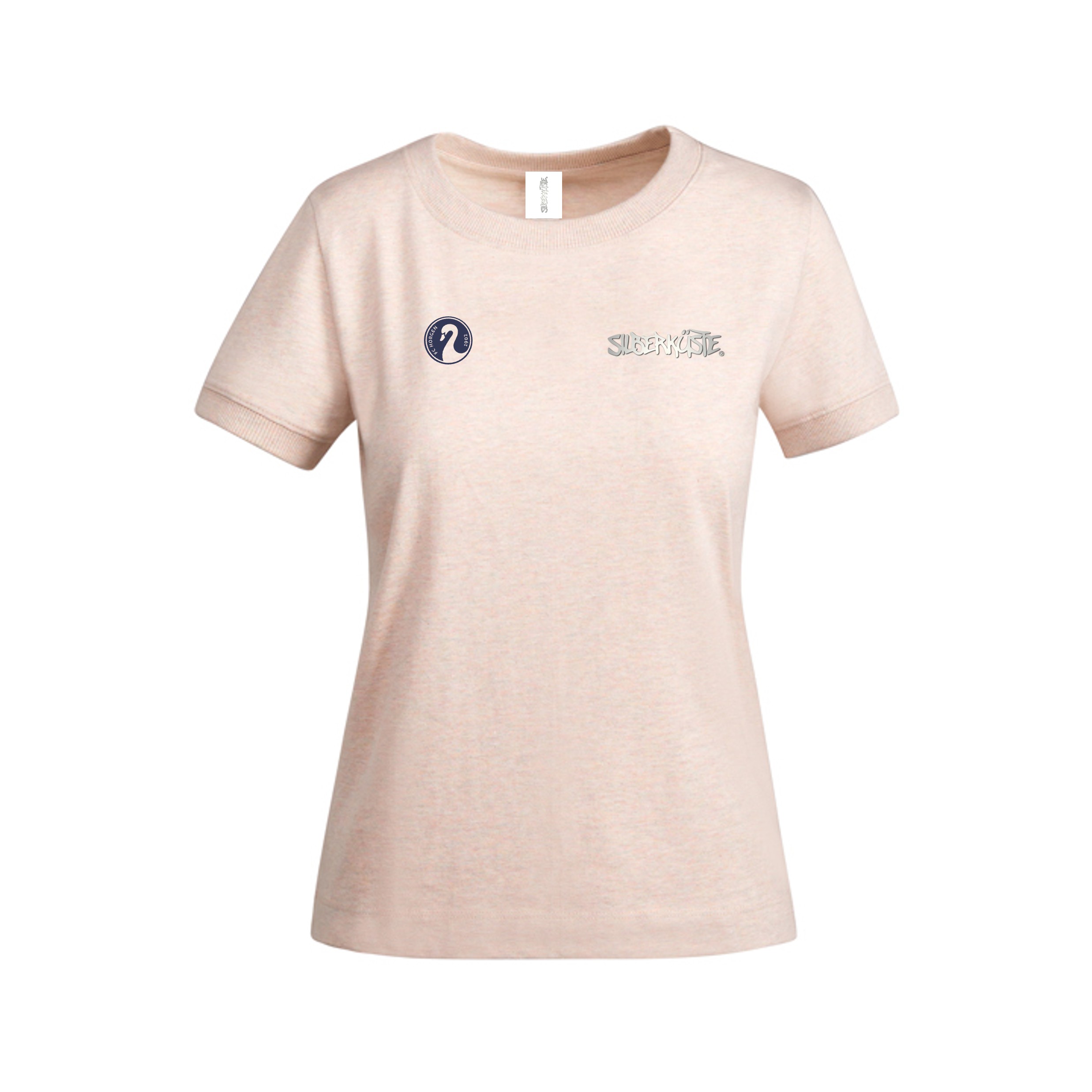 Beiges T-Shirt für Damen mit Logo auf der Brust
