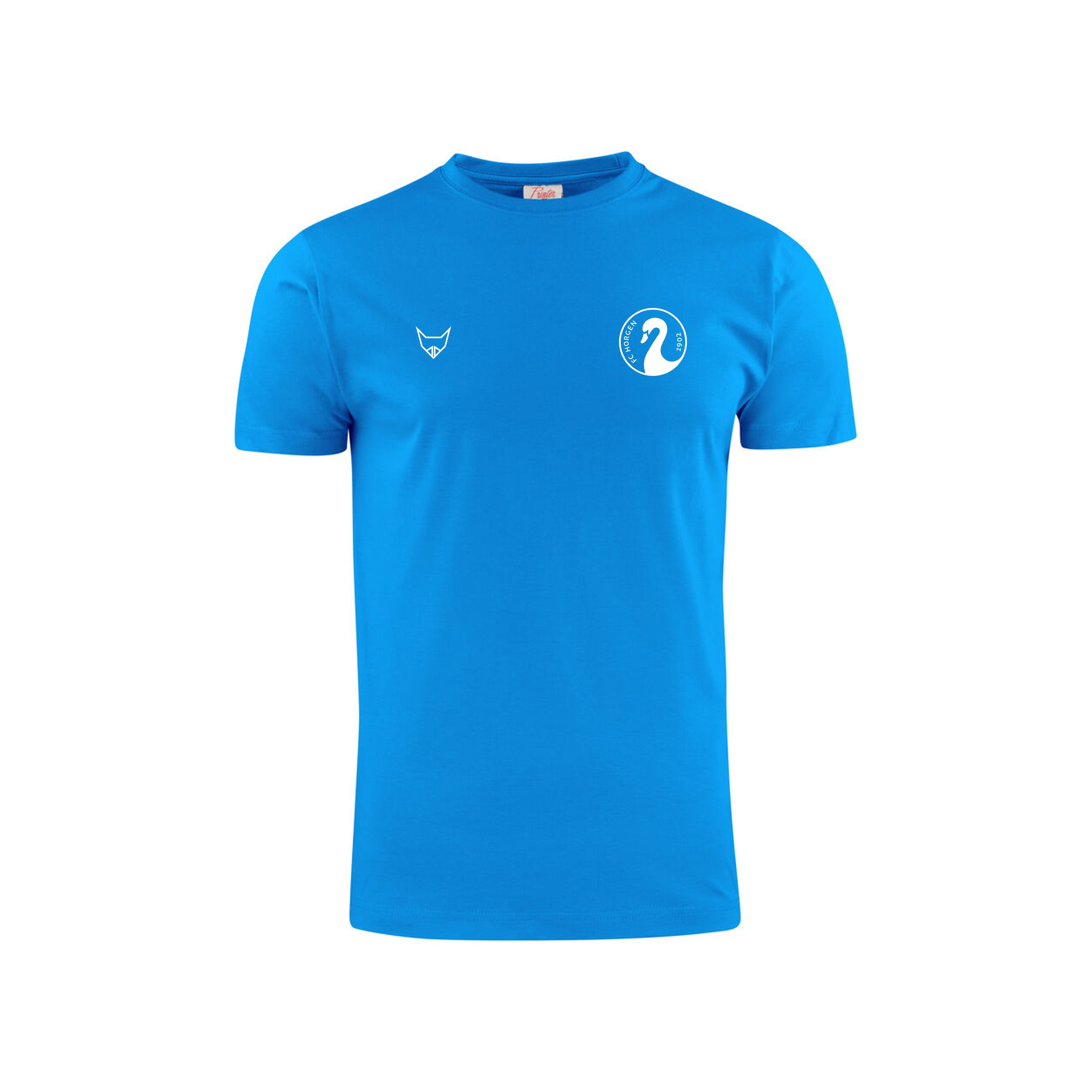 Blaues T-Shirt mit weissem Vereinslogo