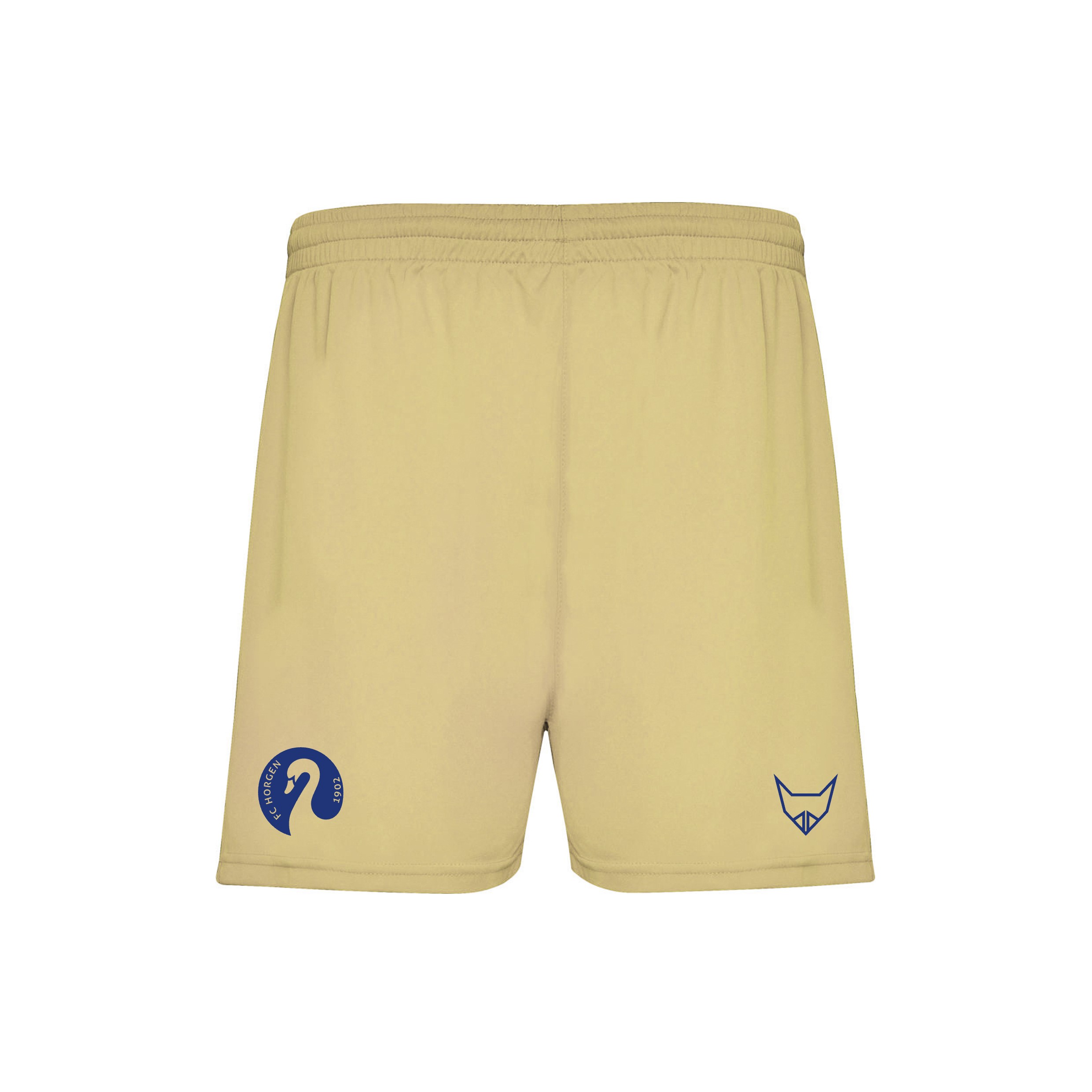Beige Shorts mit blauen Logo-Details