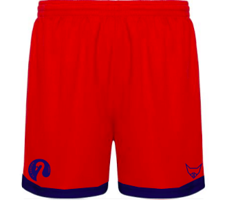 Rote Sportshorts mit blauen Verzierungen und elastischem Bund
