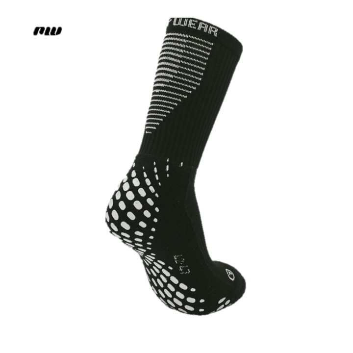 Moderne schwarze Sportsocken mit rutschfester Sohle und stylischen weißen Streifen