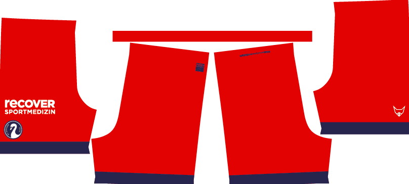 Sportshorts in Rot mit ei Logo vo recover Sportmedizin