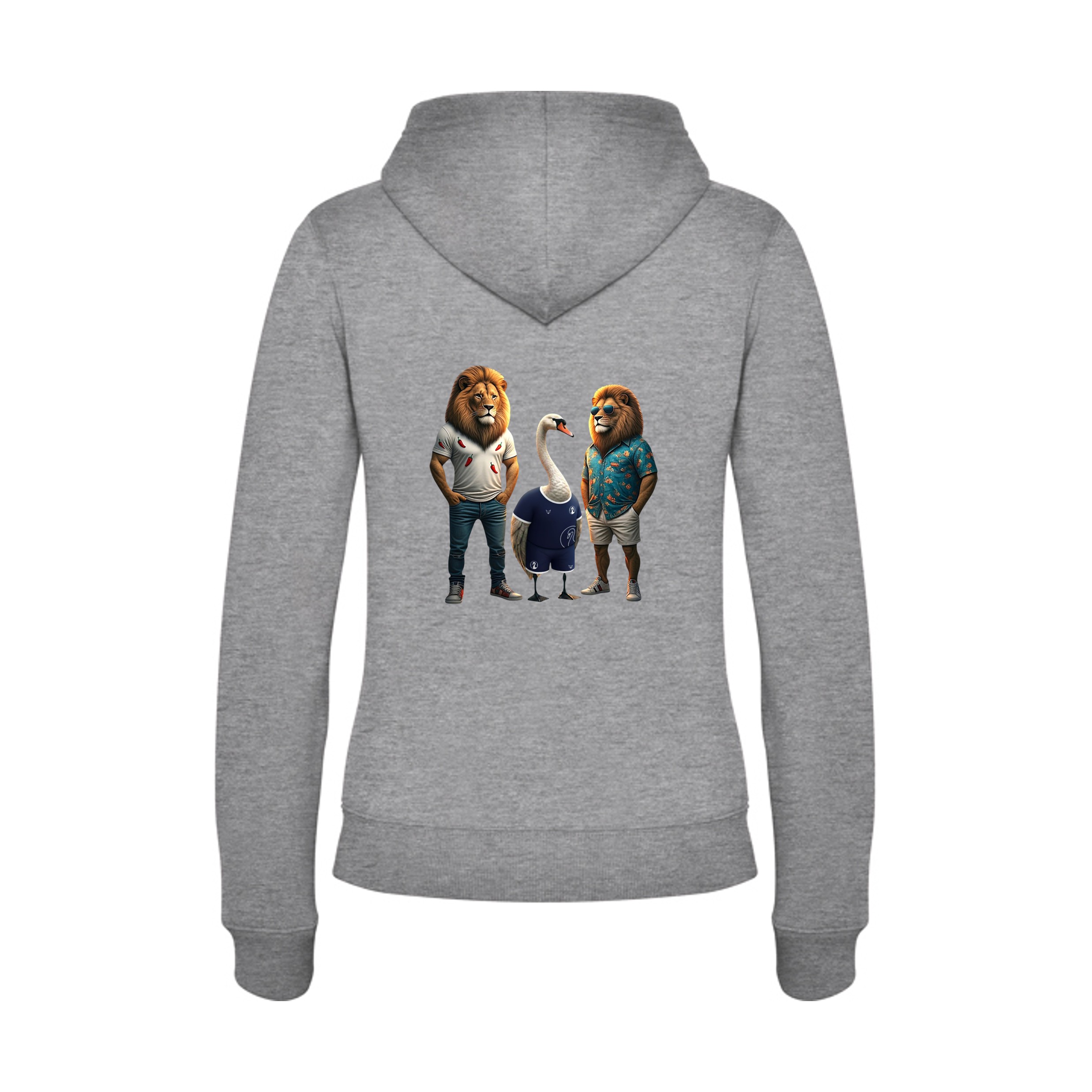 Grauer Hoodie mit lustigem Löwen und Schwan Motiv