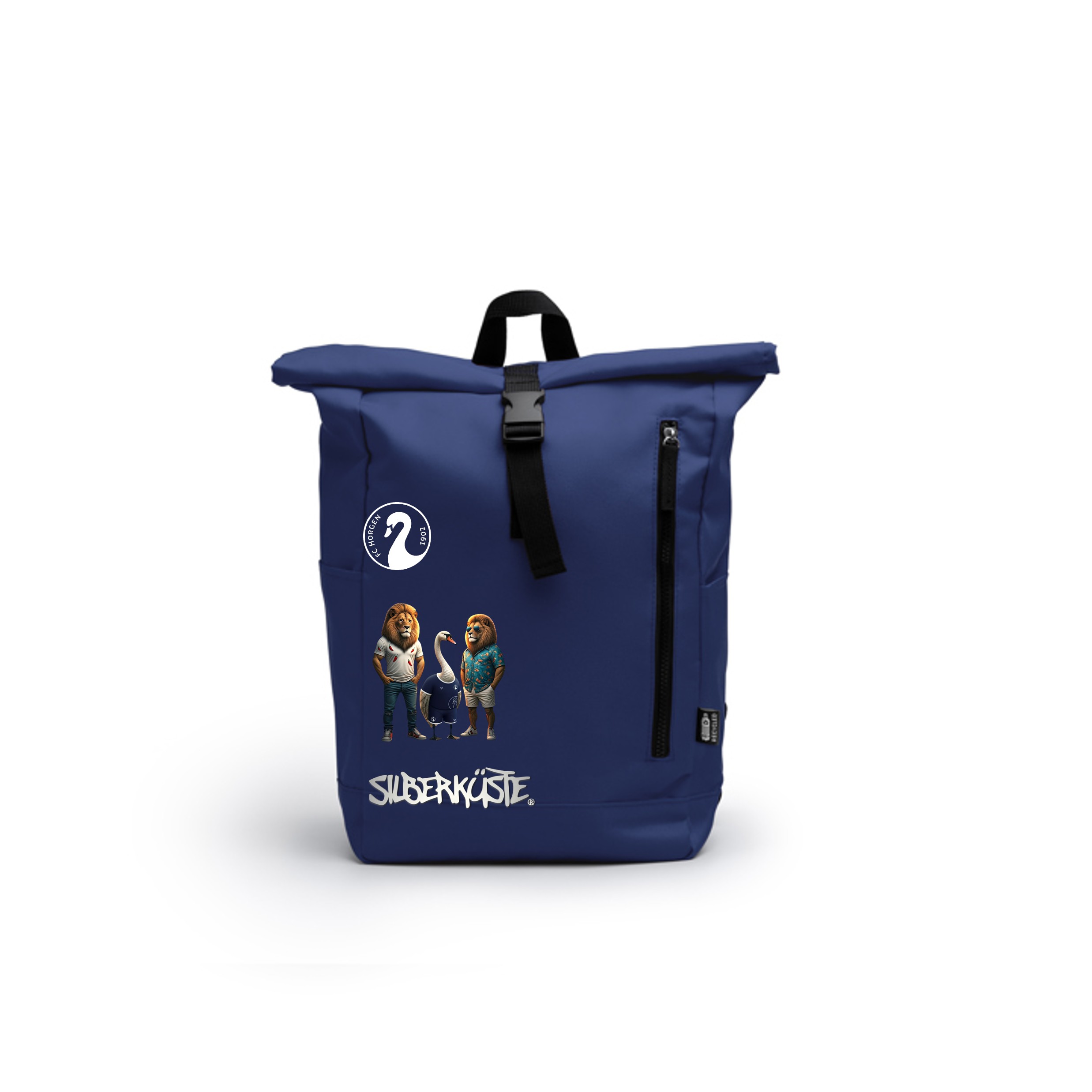 Moderner blauer Rucksack mit Figurenmotiv