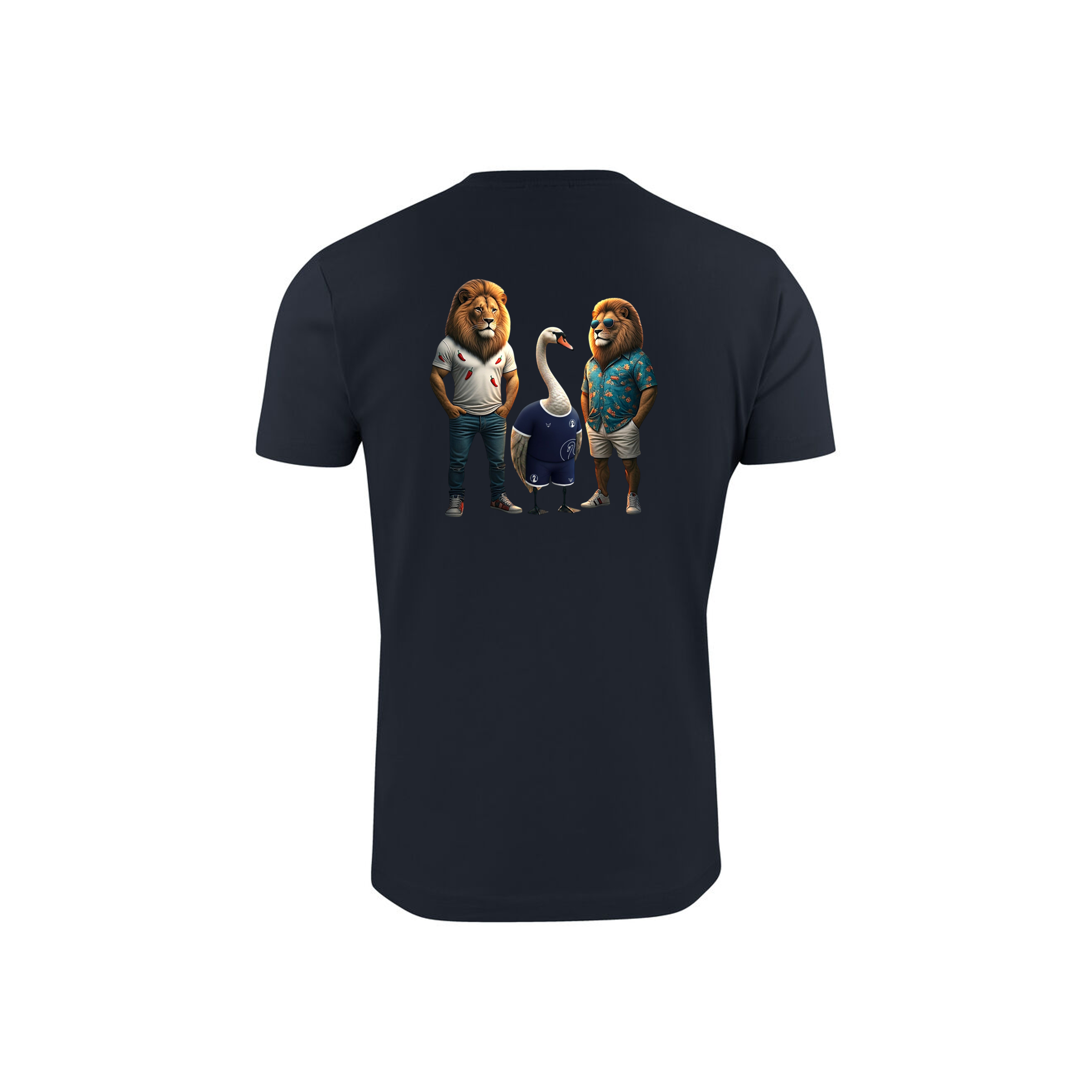 Herren T-Shirt schwarz mit zwei Löwe und Schwan